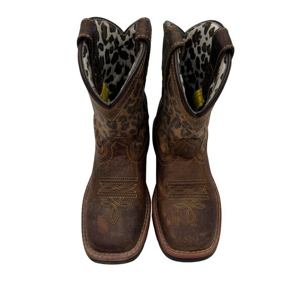 Dan Post Kids Tan/Brown Makucha Leopard Print Square Toe Western Boots Size 12D - Picture 6 of 8